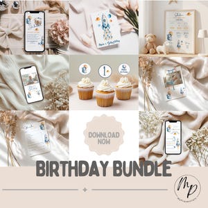 Paquete de cumpleaños espacial, primer cumpleaños, conjunto personalizado, cohete, astronauta, oso, invitación para fiesta azul, decoración infantil, impresión de recuerdo