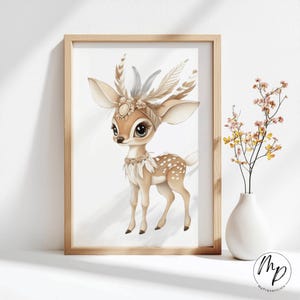 Poster Reh Boho Waldtier Kinderzimmer Bild Babyzimmer Deko braun beige Wandbild Digitaler Download Minimalistic Nursery Toddler Kids neutral