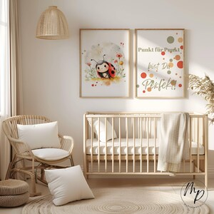 Marienkäfer Bild Poster 2er- Set Spruch Wanddeko Kinderzimmer Babyzimmer Affirmation Mutmacher rot grün Mädchen Junge Digitaler Download