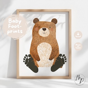 Baby Fußabdruck Bild süßer Bär drucken selber erstellen gestalten basteln DIY persönlich Geschenk Kinderbild  Kinderzimmer digital Download