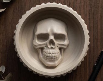Handmade Concrete Skull Ashtray | Gothic Trinket Dish, Jewelry Tray, Witchy Ring Holder