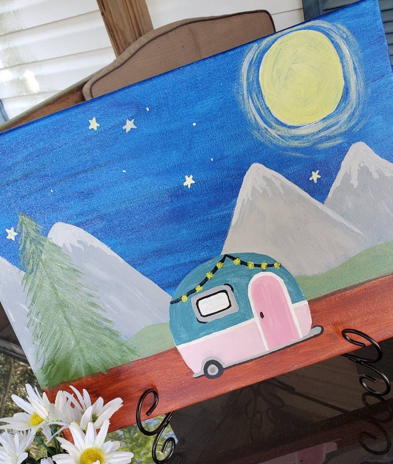 Little camper acrylic painting wall art vacation camping Etsy