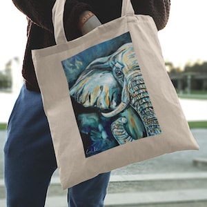 Elephant Art Tote Bag for Nature Lovers, Eco-Friendly Shopping Bag, Wildlife Conservation Gift, Elephant-themed gift