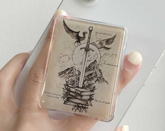 Thron aus Glas Griff | Kindle Griff | Bücherwurm Accessoire | Telefonhalter & Ständer | MagSafe Phone Grip mit Kickstand | Ästhetische Geschenke für sie