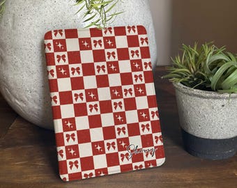 Funda Kindle Colorsoft con cuadros rojos retro, funda con lazo y estrellas para Paperwhite 12.º aniversario (2024), funda para Paperwhite de 6,8", funda con correa para Kobo, regalos de Navidad