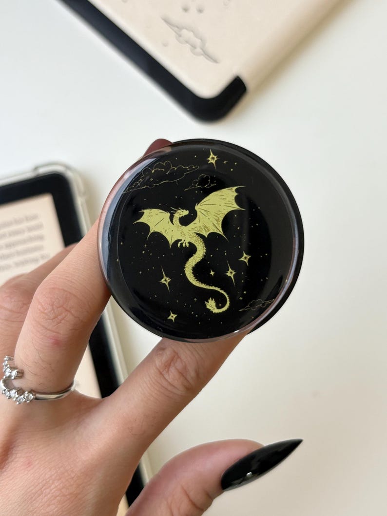 Black Dragon Grip | Kindle Grip | Kindle Holder | Bookish Accessories | Phone Holder | Magnetic Phone Case Grip | Aesthetic Gifts For Reader Black