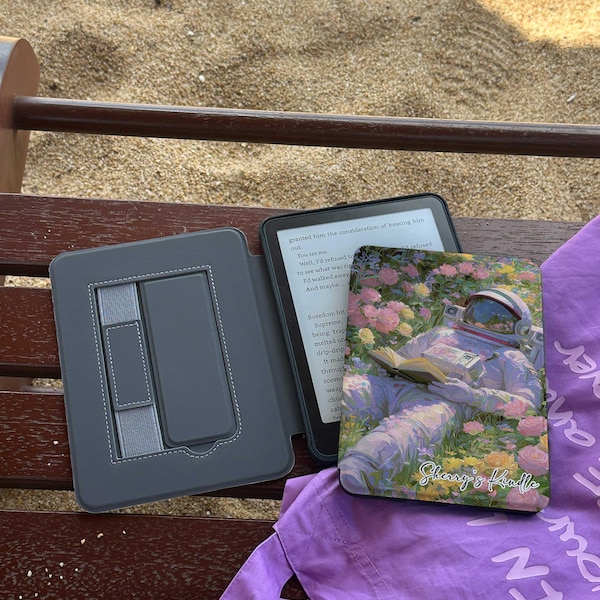 Custodia per Kindle con motivo giardino floreale, cover per e-reader con dipinto a olio vintage e cinturino da polso, estetica accogliente e da libro per Kindle Paperwhite e Kobo, ideale come regalo.