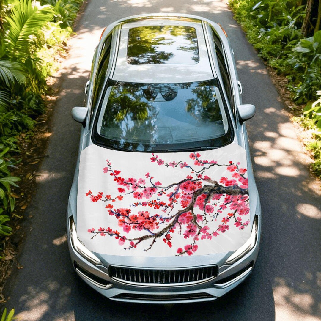 Sakura Car Hood Cover, Japanese Cherry Blossom Hood Cover, Pink Floral ...