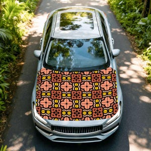 Copertura per cofano auto in stile retrò, adesivo geometrico per cofano, adesivo per auto con motivo anni '70, decorazione vintage per auto.