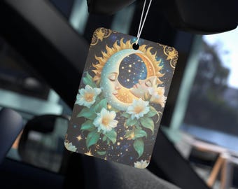 Deodorante per auto, stampa boho luna e sole, design boho, profumo di lunga durata, accessorio auto da appendere di alta qualità di RideLuxShop, stampa unica