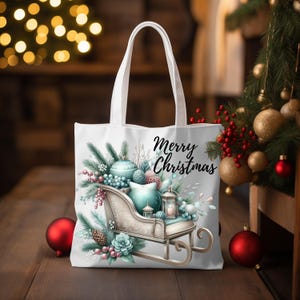 Weihnachts-Schlitten-Einkaufstasche, Schlittenfahrt des Weihnachtsmanns, Weihnachtsstimmung unterwegs, Schlittenglocken & Feiertagswünsche, magische Schlittenfahrt