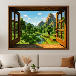 Decoração em tela para videogame de blocos, pôster do Steve Craft, pôster do filme Mine, pôster emoldurado para sala de jogos, embalagem, impressão, arte de parede do jogo Field of Blocks