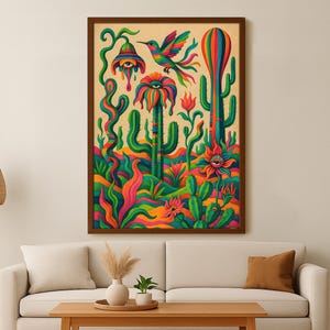 Abstraktes Wüsten Kunstwerk, Bunte Wand Kunst, Abstrakte Kunst, Patchwork, Illustration, Wohnzimmer Druck, Landschaft Kunst, Leinwanddruck