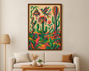 Abstract Desert Artwork, Colorful Wall Art, Abstract Art, Patchwork, Illustration, Living Room Print, Scenery Art, Floral, Canvas Print