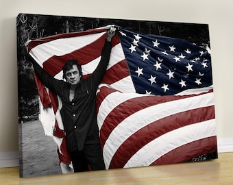 Johnny Cash Canvas Print: American Flag Portrait, Country Music Decor