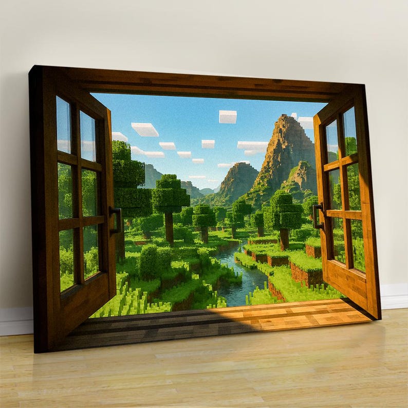 Block Video Game Canvas Art: Window View, Gaming Room Decor - Etsy