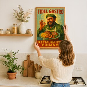 面白いキッチンの壁アート装飾、Fidel Gastroキャンバス、キッチンの壁の装飾、バーの壁アートポスタープリント、トイレのユーモア、面白いバーの装飾プリント