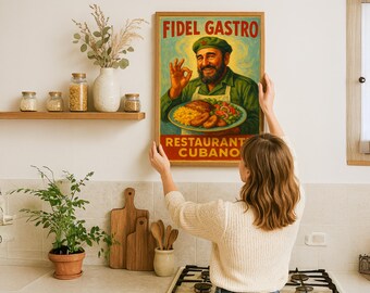 Fidel Gastro Cuban Restaurant-parodieposter: grappige keukenbarkunst