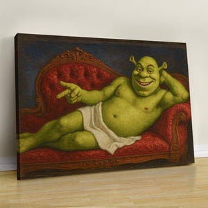 ルネッサンスシュレックプリント、面白いバスルームウォールアート、ギフトアイデア、面白いミームアートプリント、ハンドメイド、キャンバスウォールデコ、ポスタープリントキャンバス