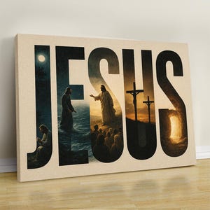 Jesus Modern Wall Art, Large Canvas Wall Art, Jesus Leaves The 99wall art, Jesus Typography, Bible verse wall art print, Christian Art Decor