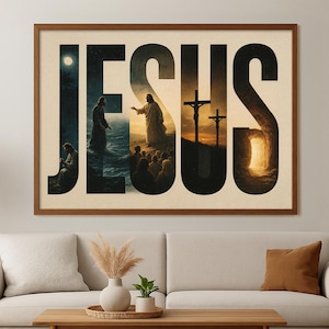 Jesus Modern Wall Art, Large Canvas Wall Art, Jesus Leaves The 99wall art, Jesus Typography, Bible verse wall art print, Christian Art Decor