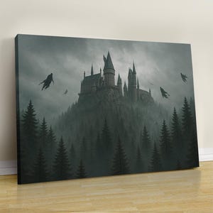 Arte della scuola di Harry, decorazione da parete per la casa della scuola di maghi, mappa del mondo di Harry, stampa su tela del film, arte da parete del mondo magico, regalo per fan, tela di Harry