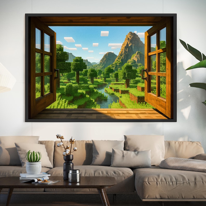Block Video Game Canvas Art: Window View, Gaming Room Decor - Etsy