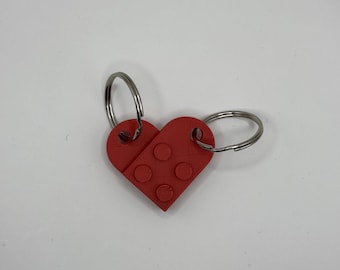 Juego de llaveros con forma de corazón de ladrillo: llaveros con rompecabezas a juego para parejas, regalo de amistad, llavero inspirado en LEGO para el día de San Valentín