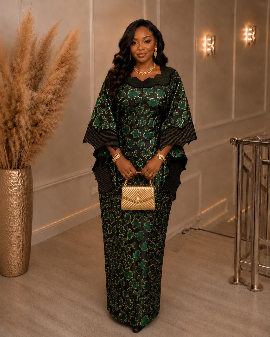 Emerald Green and Gold Dress Women