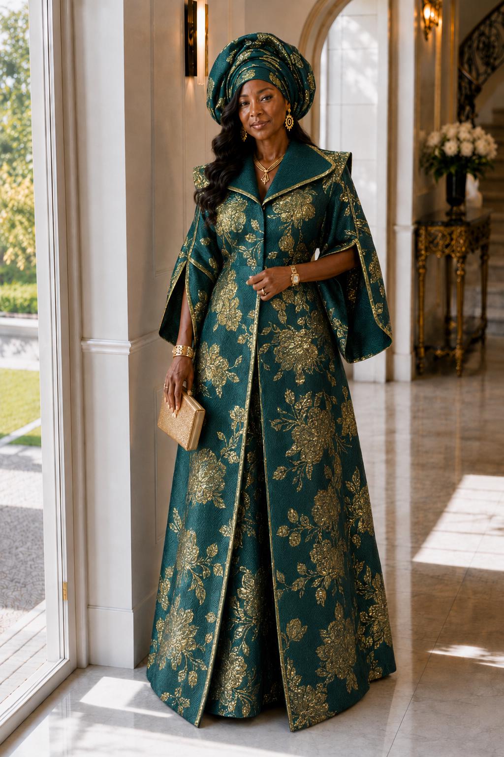 Emerald Green and Gold Dress Women