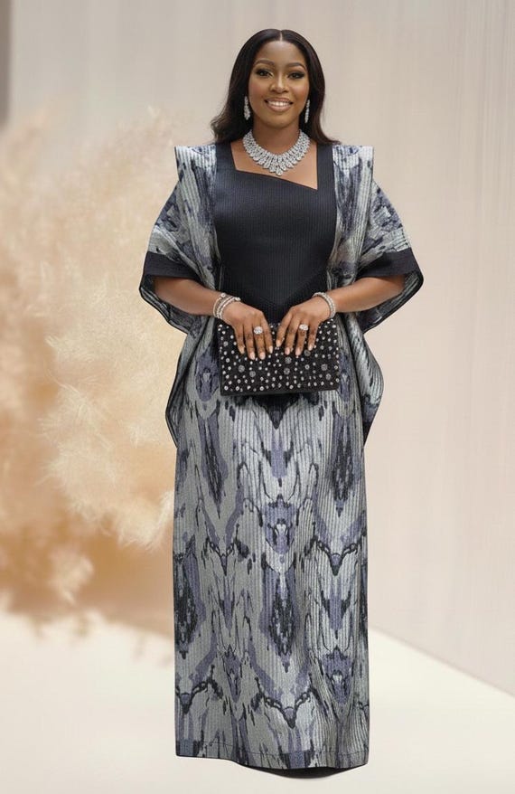 black boubou dress Luxury Boubou Kaftan | Midnight Black Asooke Brocade Dress