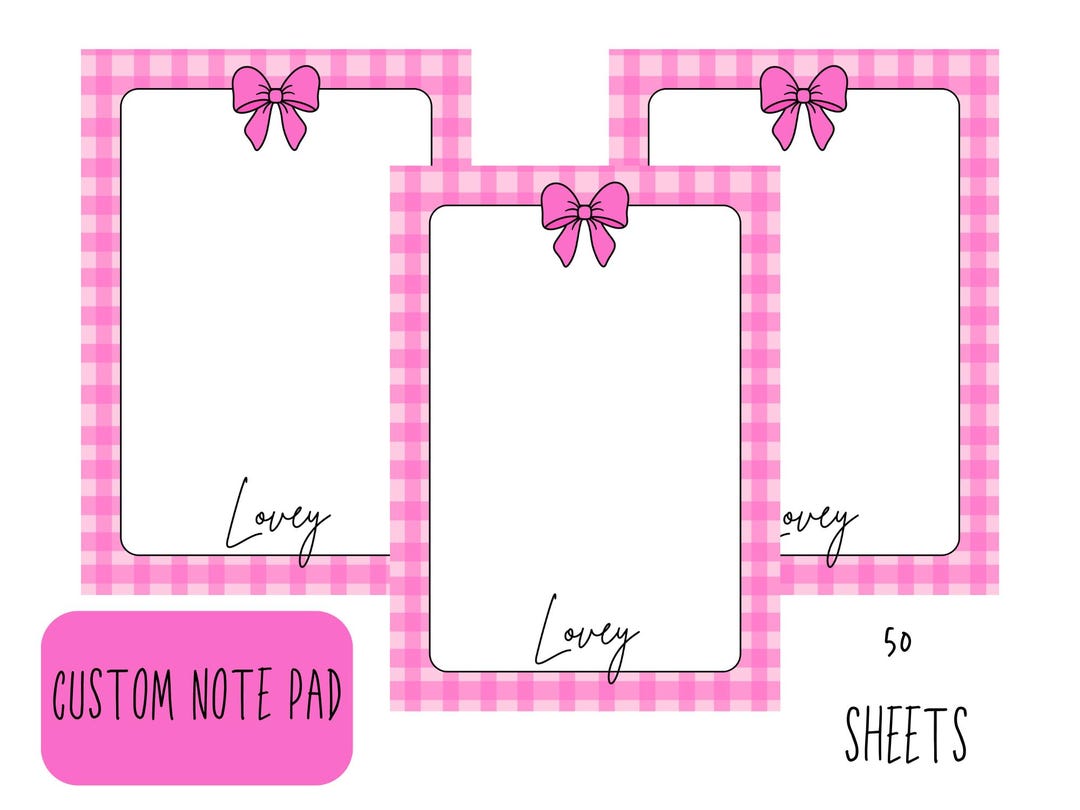 Personalized Pink Gingham Notepad With Bow | Custom Stationery for Desk ...
