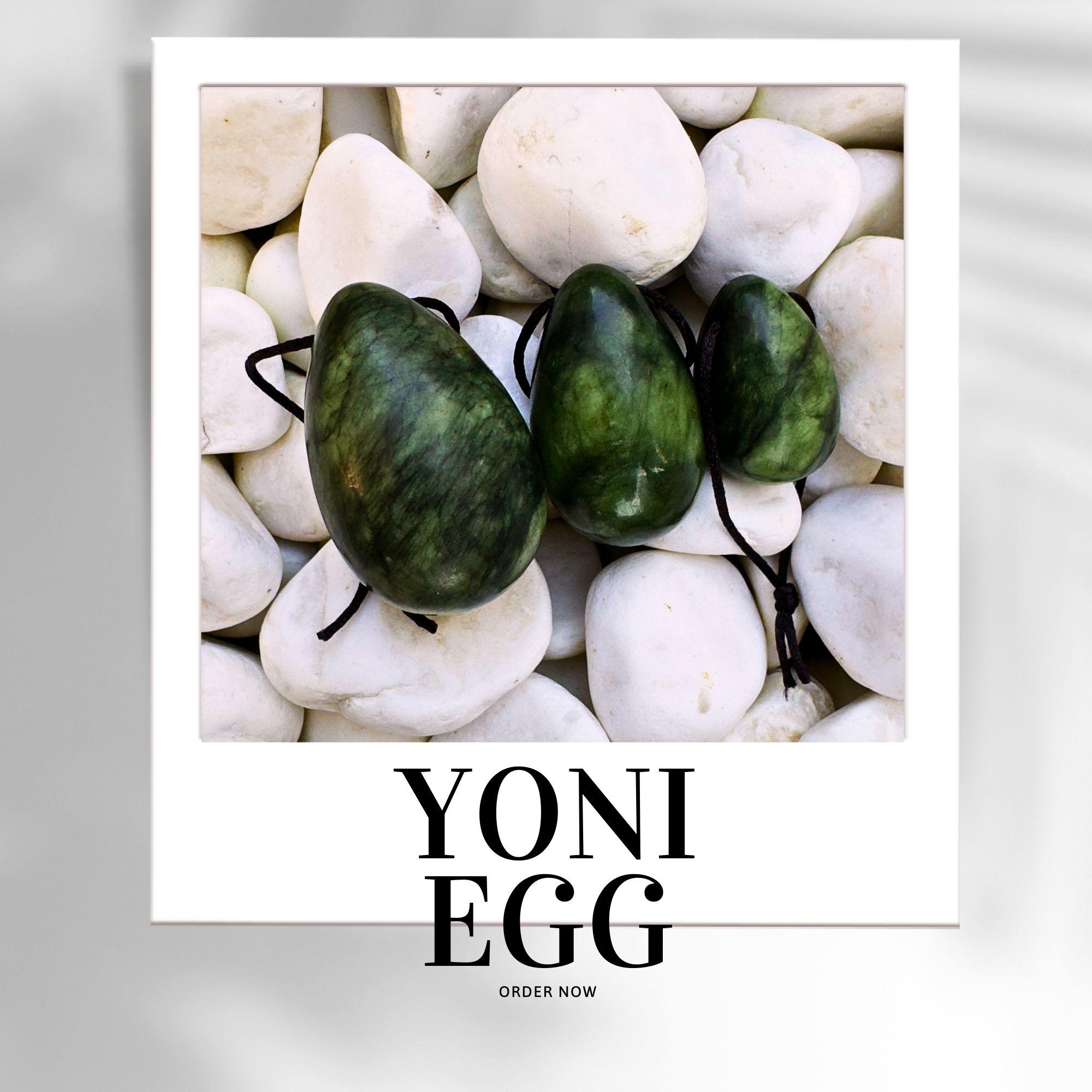 Green Jade Yoni Egg Set – 3 Piece Drilled Yoni Eggs – Natural Green Jade Yoni Egg Set – 3 Piece Drilled Yoni Eggs – Natural