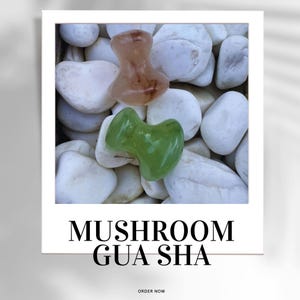 Natural Rose Quartz-Green Mushroom Shape Stone, Beauty Gift, Eye Neck Health Skin Care Guasha Spa Tool, Scraping Massage Tool,