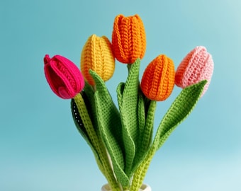 Gehaakt tulpenboeketpatroon – realistische bloem Amigurumi PDF-tutorial, handgemaakt lentedecor, beginnersvriendelijk haakproject