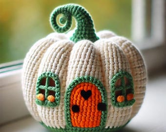 Gehaakt pompoenhuis patroon PDF - grillig sprookjeshuis decor, beginnersvriendelijke amigurumi, herfst DIY haakproject, eenvoudig patroon