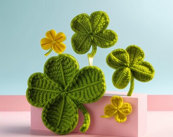 Lucky Clover haakpatroon – 4-bladige klaver DIY-decoratie en cadeau-idee, eenvoudig PDF Amigurumi-patroon voor beginners