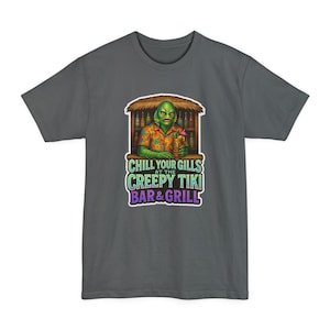 Big & Tall Chill Your Gills-shirt – Creature from the Black Lagoon Tiki Bar-T-shirt – Funny Bartender Horror Beach-T-shirt