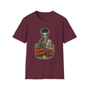 Shirt bruid van Frankenstein Tiki – Happy Wife Happy Life Horror Hawaii Tee, Monster Movie Beach Party-cadeau