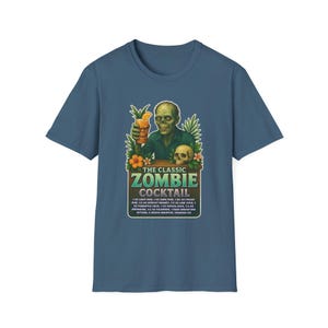 Zombiecocktail-T-shirt – grappig T-shirt met tropische ondoden – shirt horror tikibar-drankje – de klassieke zombiecocktail met recept
