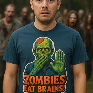 Funny Zombie Shirt – Zombies Eat Brains But You’re Safe Tee – Halloween Humor Gift – Horror Movie Tee – Creepy Undead Graphic T-Shirt
