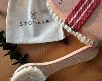STONAVA - Juego de brochas para el cuerpo y el rostro de crin de caballo 100 % natural