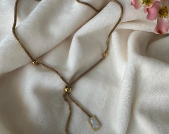 Mother of Pearl Lariat Necklace – Gold Stainless Steel Y Necklace – Dual Pendant  – Hypoallergenic Jewelry by Stonava