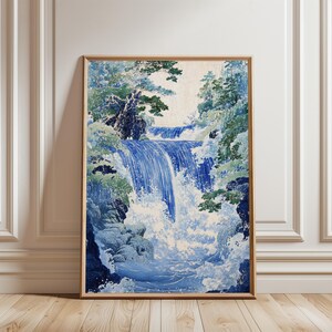 Hokusai Ukiyo-e, Japanese waterfall wall art, Japanese landscape poster, Japanese print, Japanese home decor