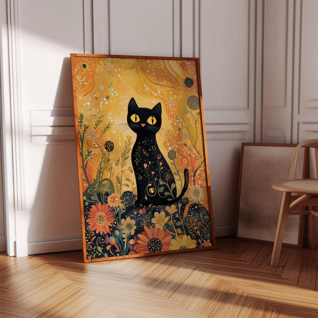 Vintage Retro Wall Art, Cat Wall Art, Cat Art Print, Aesthetic Wall Art ...