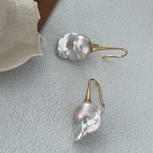 18K Gold Plated Natural Baroque Pearl Earrings, Sterling Silver Drop Earrings, Unique Irregular Pearl, Dangle Bridal Jewelry, Gift for her