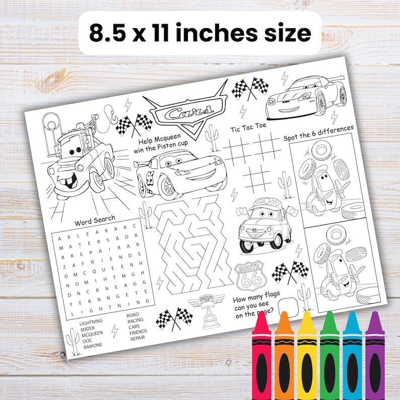 Cars Activity Sheet, Cars Birthday Placemat, Lightning Mcqueen Coloring ...