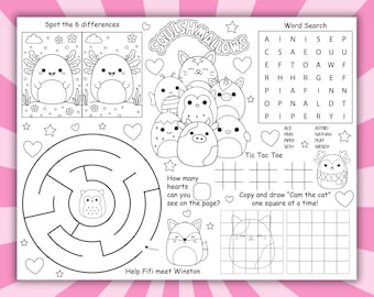 Squishmallow Activity Sheet, squishie Birthday Placemat, kawaii squishy Coloring Pages (Printable PDF)