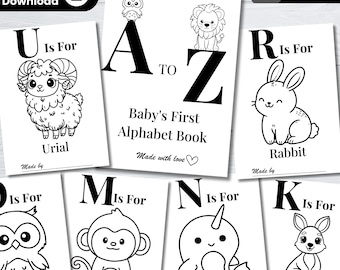 Animal Alphabet Coloring Book: Baby Shower Activity (PRINTABLE Digital)