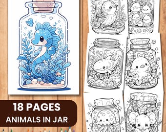 Dieren in potten kleurplaten - Beautiful Life in Jar kleurplaten, kleurboek voor volwassenen, kinderen Activity In a Jar kleurplaten pdf